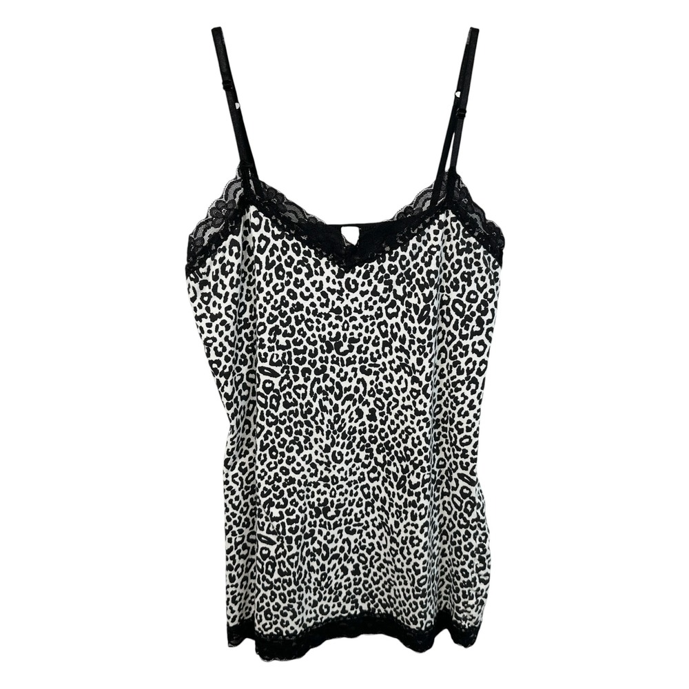 No‎ Boundaries XL Camisole Y2K VTG Leopard Lace Trim Black White Mob Wife 1829